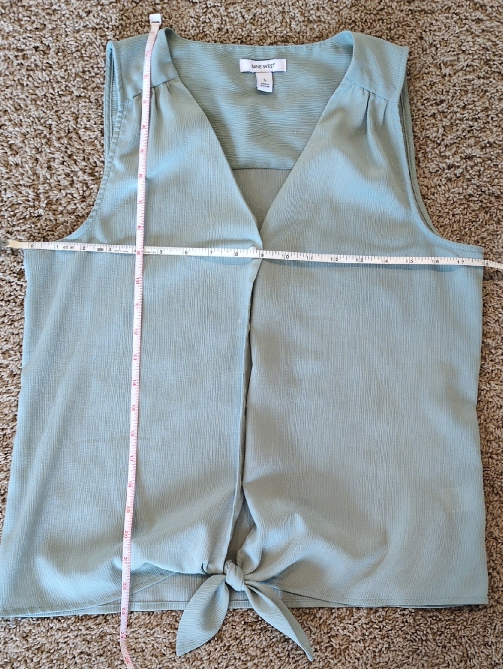 Nine West Light Sage Green Sleeveless V-Neck Tie-Front Top